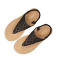 thumbnail image 4 of YgkuHd Women's Casual Flat Sandals Perforated Floral Upper Toe Post Style Elastic Ankle Strap Espadrille Sole Black,9.5, 4 of 9