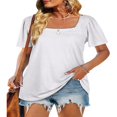 thumbnail image 3 of Womens Summer Casual Tops  Solid Color/Striped Print Short Sleeve Square Neck Simple Loose T-shirt, 3 of 5