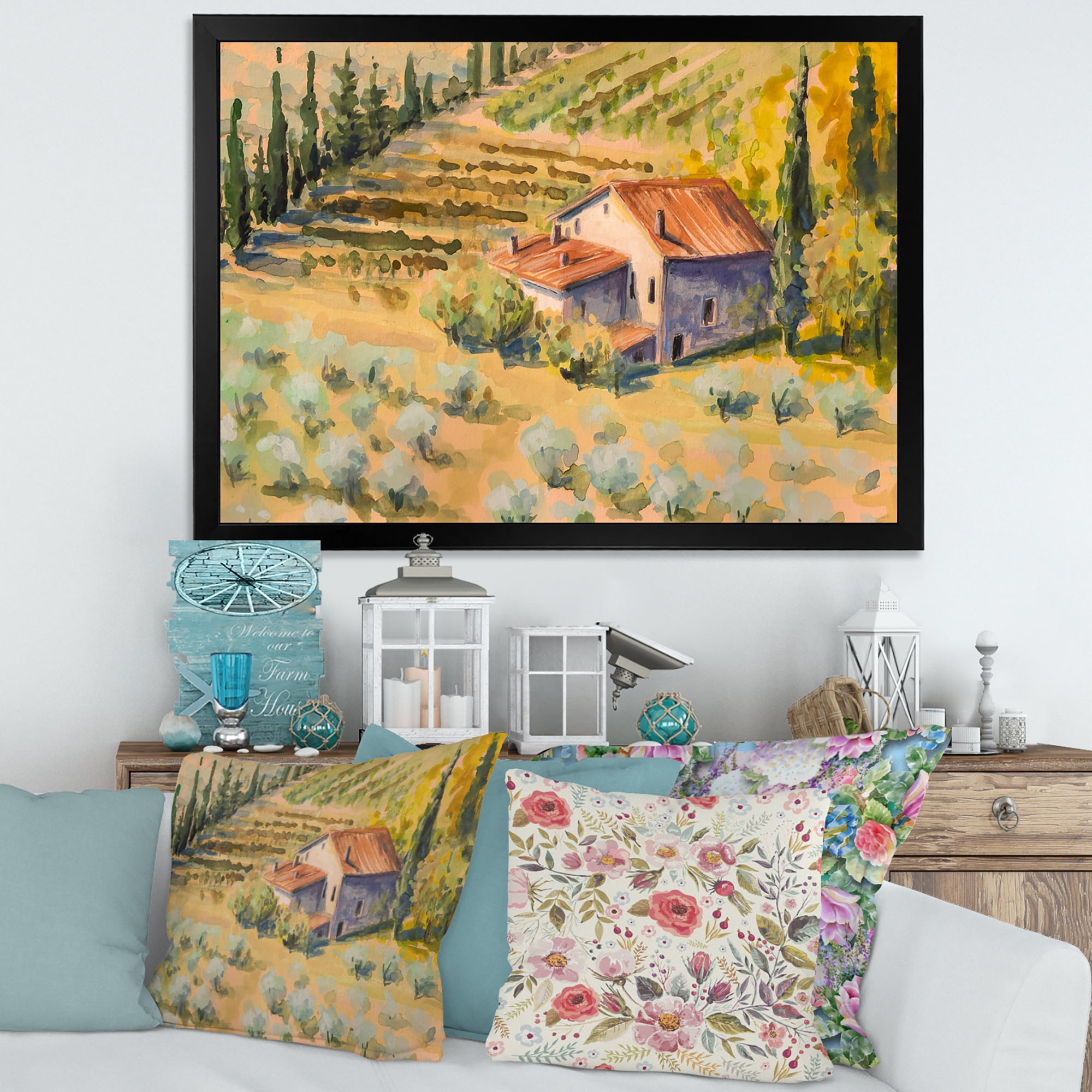 Designart 'Little Farmhouse In Countryside' Country Framed Art Print