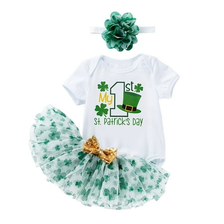 

TAIAOJING Toddler Baby Girls Clothes Set Baby Cotton Print Autumn St. Patric. Day Short Sleeve Romper Bodysuit Skirts Headbands Outfits Clothes 9-12 Months