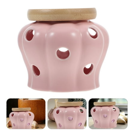 KHBUAB Ceramic Garlic Keeper Pink 1Pcs Round Shape 5.1x5.1x4.3in