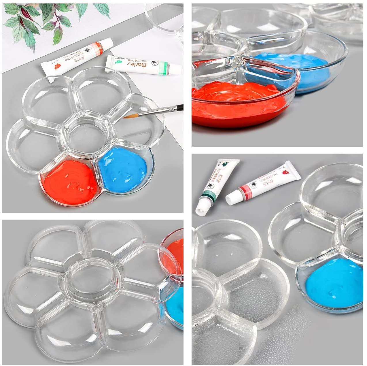 ABPETE 6-Pack Plastic Paint, Palettes for Artists,Circular Trays with Deep Wells for Watercolor, Acrylic & Oil,Kids & Adults Painting Supplies for School Projects, Art Classes & DIY Crafts