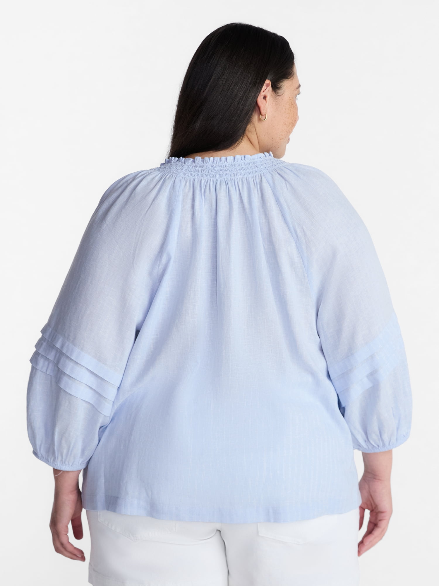 Terra & Sky Women's Plus Elbow Puff Sleeve Blouse, Sizes 0X-5X