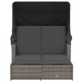 thumbnail image 2 of vidaXL Double Sun Lounger with Canopy and Cushions Grey Poly Rattan, 2 of 5