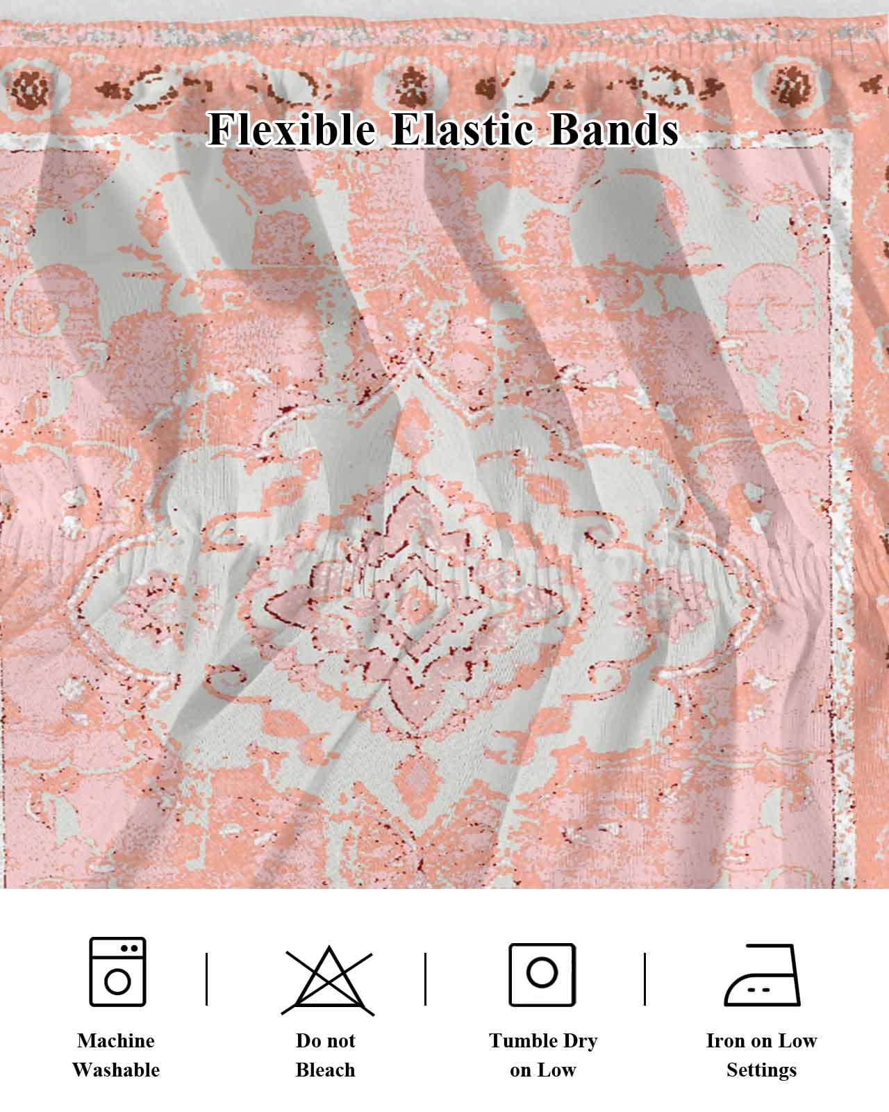 Pink Boho Wrap Around Bed Skirts for Queen Bed 16" Drop,Bed Skirt with Adjustable Elastic Belt Dust Ruffle Bed Valance for Bedroom Hotel Vintage Abstract Tribal Decorative Oriental Bed Frame Cover