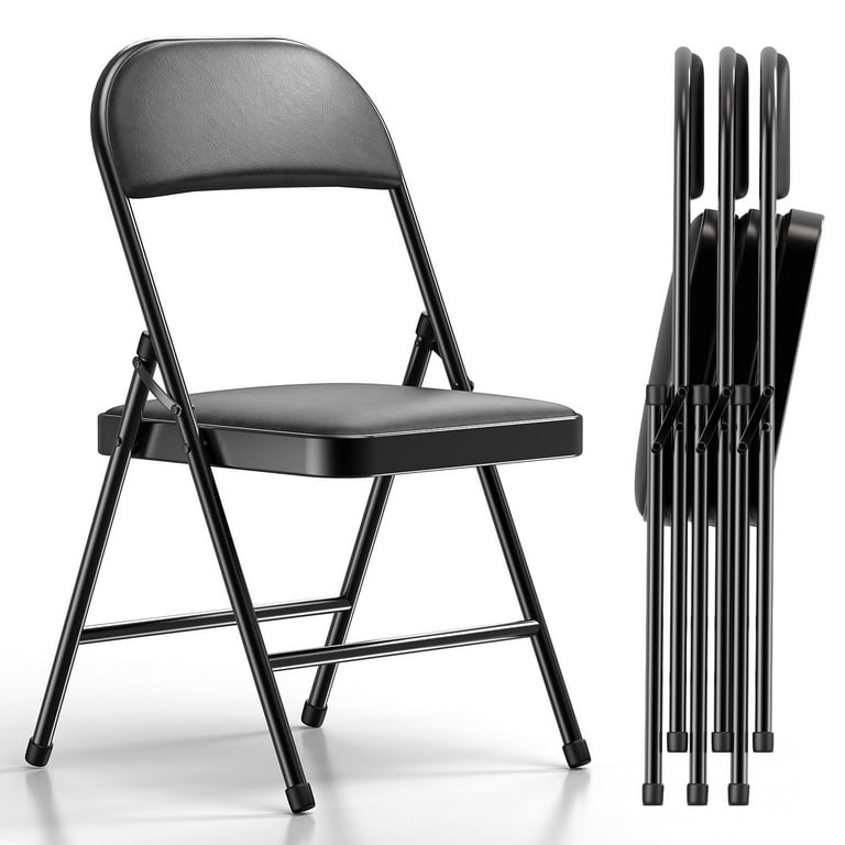 Black Metal PU Leather Cushion Folding Chair Office Chair (Set of 4)