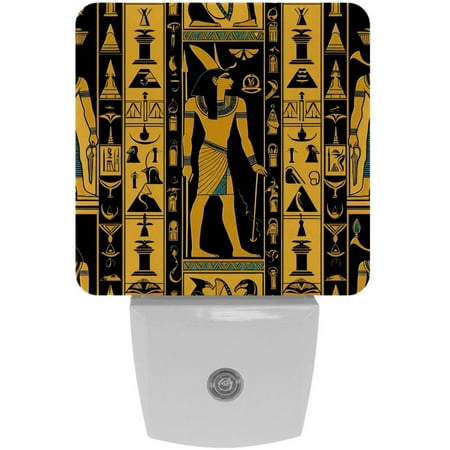 

LED Night Lights Plug into Wall 2-Pack 0.5W Plug in Night Light Dusk to Dawn White Bright Nightlight for Bedroom Bathroom Hallway Kitchen Ancient Egyptian Vintage Art Ethnic Tribal