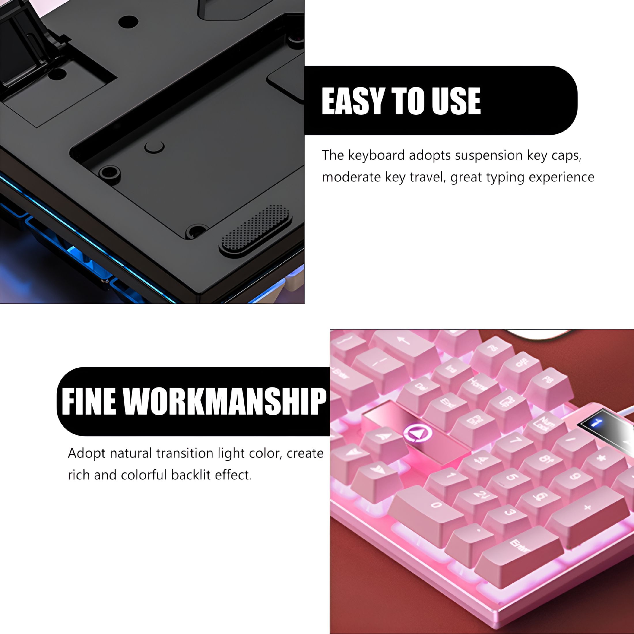 GJX 2026 New Wired Gaming Keyboard Computer Electronic Pink Abs Office for Gaming,Office Work,Typing,Remote Work,Home Office,Productivity Boost