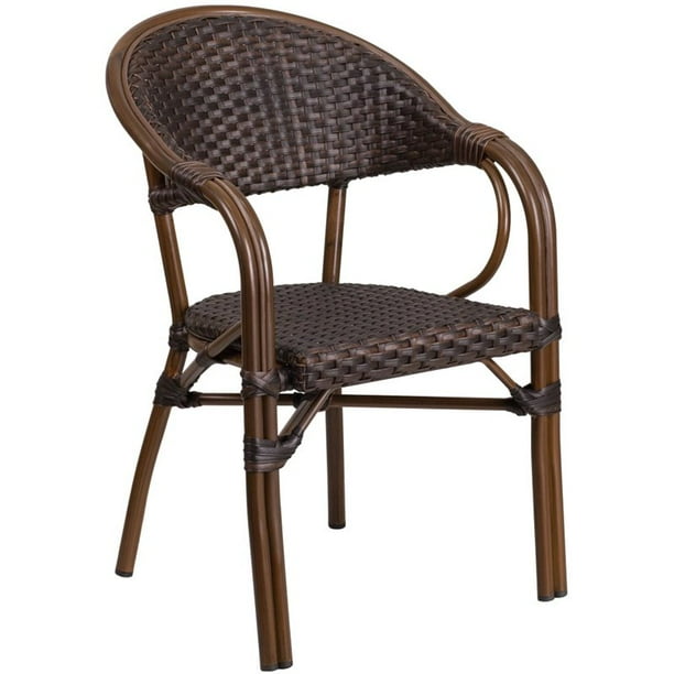 Flash Furniture Milano Rattan Patio Dining Arm Chair in Dark Brown (Set