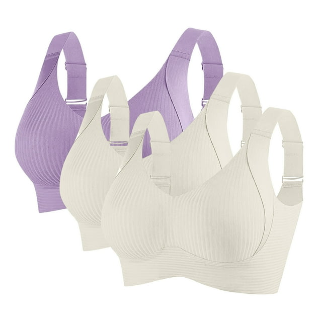 3pc Seamless Bras for Women Push up Wireless Ribbed Full Support Sports Bralettes Adjustable Strap Plus Size Solid Colour Bra Lace Bra Tops Mint Green L
