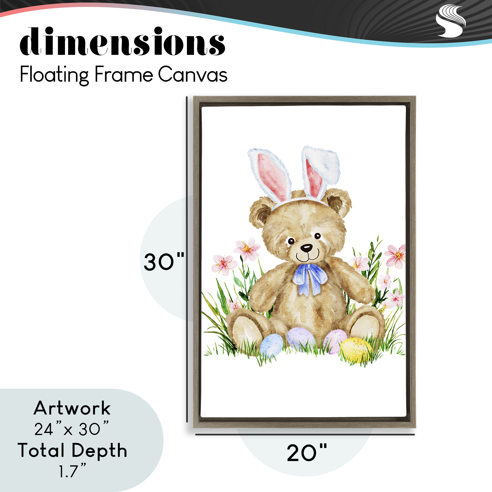Springy Easter Teddy Bear Brown Framed Floater Canvas Wall Art, design by Amy Hall