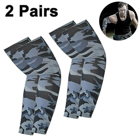 2 pares de mangas de protección solar UV para hombres y mujeres, mangas deportivas de compresión y enfriamiento (gris claro)