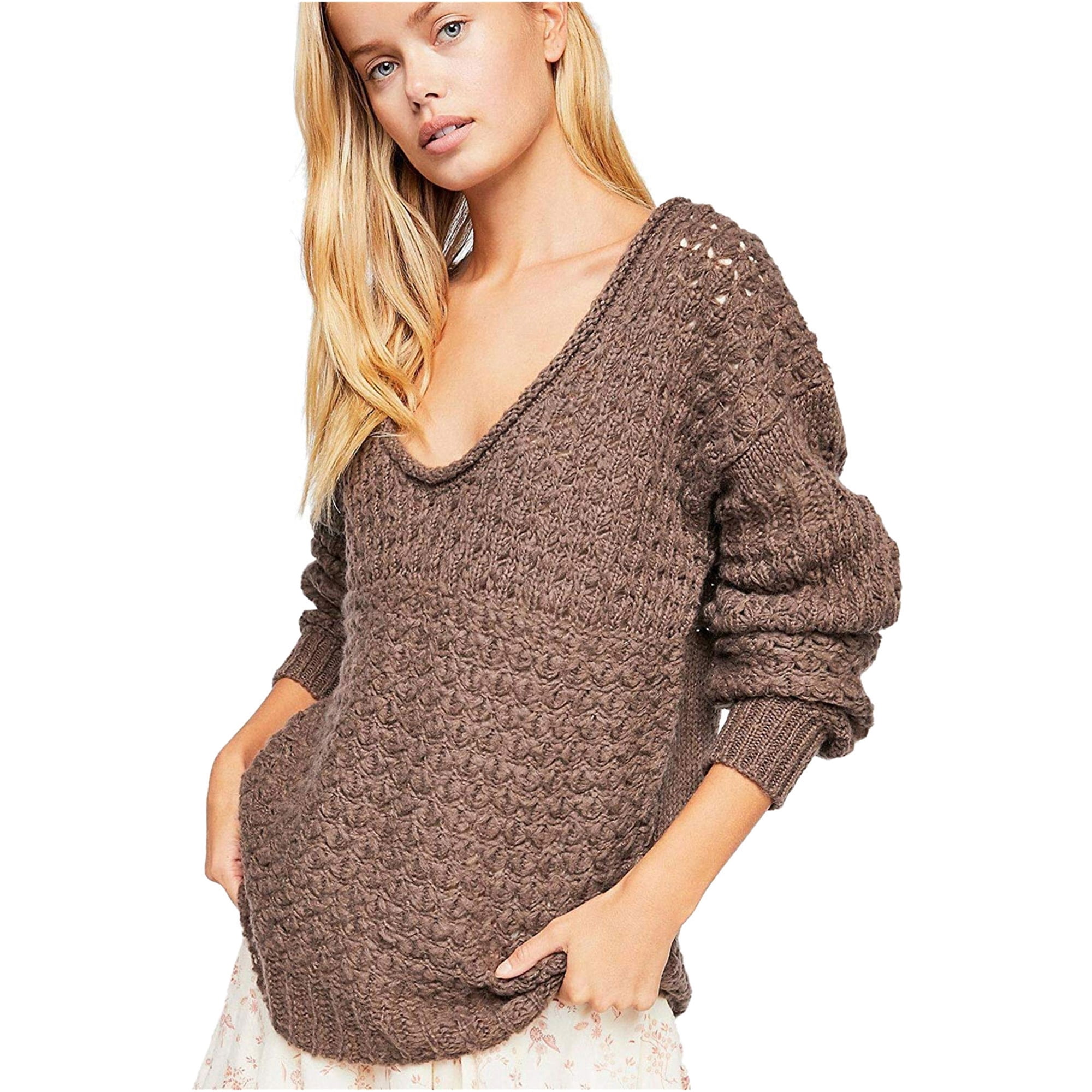Womens Knit Pullover Sweater, Brown 