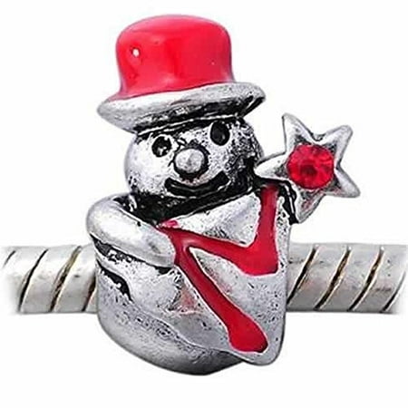 Crystal Star Charm Bracelet - Snowman Charm Holding a Crystal Star Bead Spacer For Snake Chain Charm Bracelet