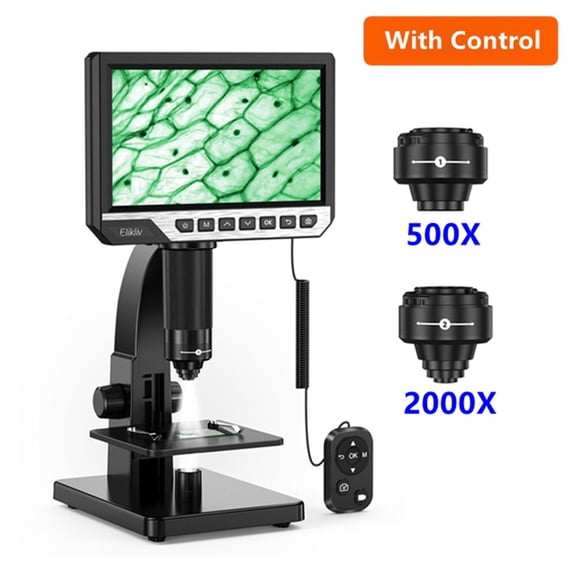 Digital Microscope 2000X 7" IPS 12MP 1080P Lab Biological Microscope Camera Dual Lens With Remote Control