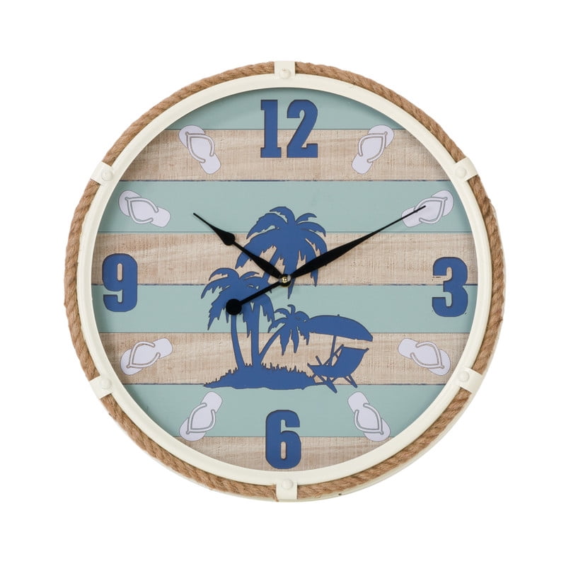 Isla Nautical Round Shiplap Metal Wall Clock - Beige - 17.5"H x 17.5"W