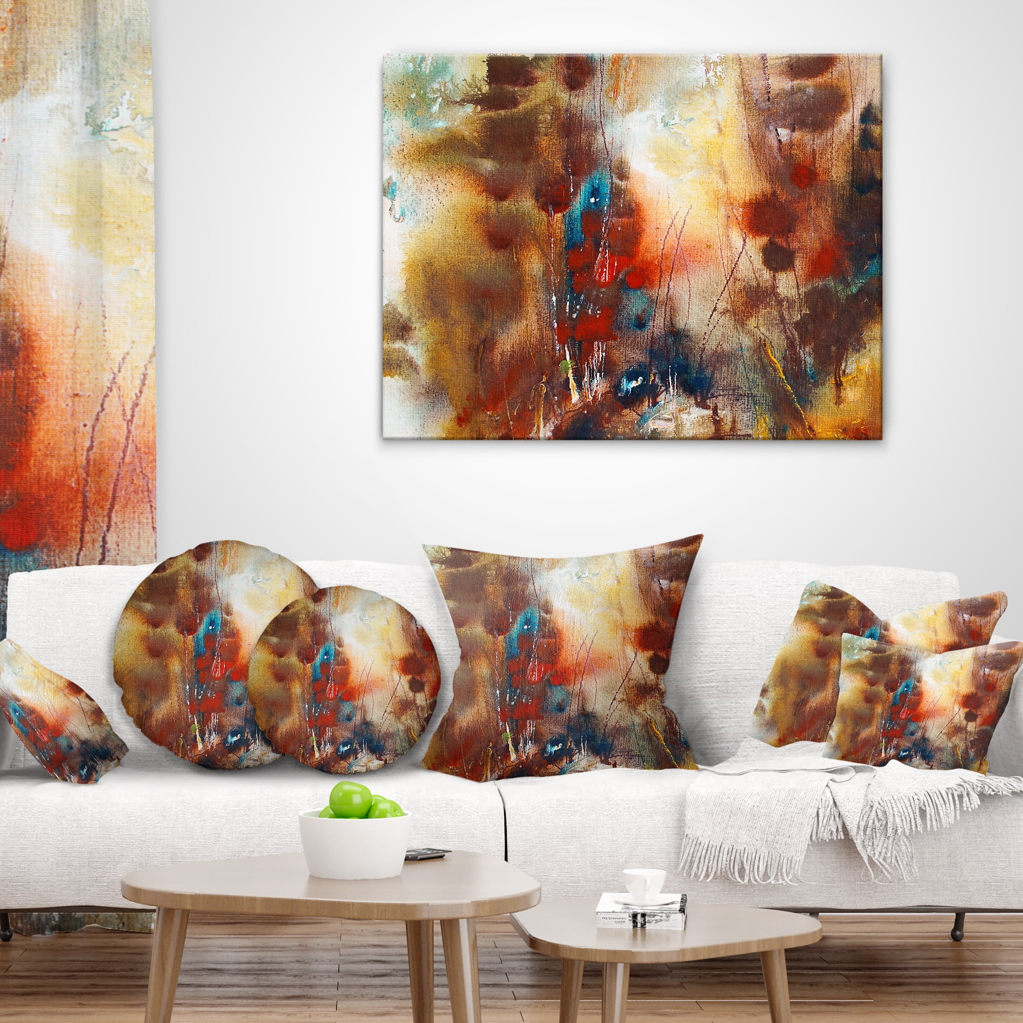 Designart Artistic Brown - Abstract Throw Pillow - 16x16