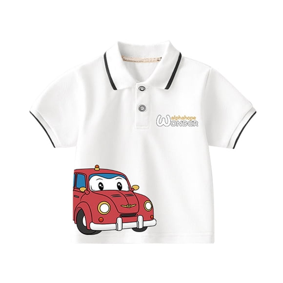 TAIAOJING Boy Eye-Catching T-Shirts Cartoon Printed Short Sleeve Turndown Collar Medium And Young Child Polo Tshirts Button Up Cotton Top Kids Durable Playsuit Sunsuit Clothes