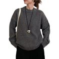 thumbnail image 1 of Suéteres de Cuello Redondo para Mujer, Larga, Holgados, Informales, para Otoño Gris Oscuro Talla Única, 1 of 8