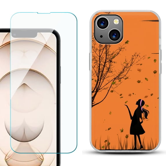 Slim-Fit Flexible TPU Gel Phone Case for iPhone 13, with Tempered Glass Screen Protector, by OneToughShield ® - Autumn Leaf