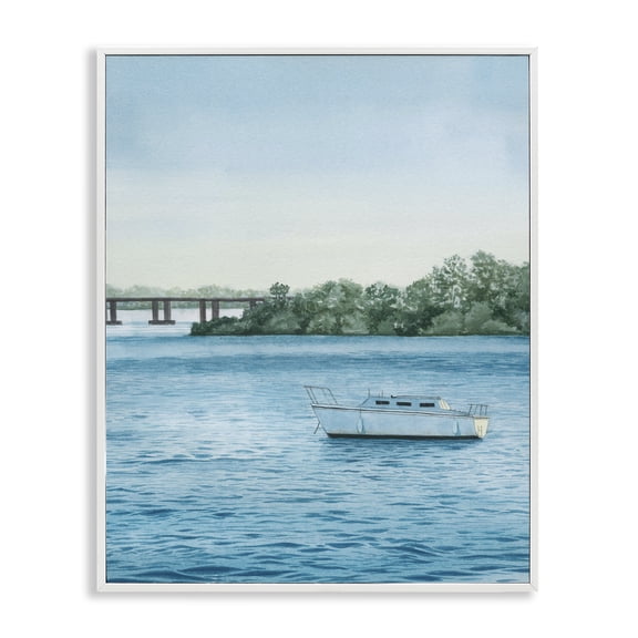 Stupell Industries Rustic Lodge Boat & Bridge Scenery White Framed Giclee Art, 16 x 20, by Grace Popp