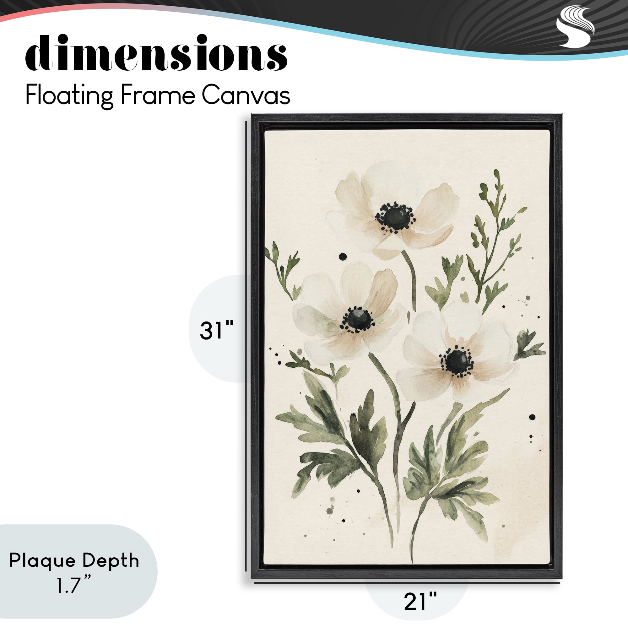 Stupell Industries Soft White Anemone Floral Black Framed Floater Canvas Wall Art, design by Petal Prints Design