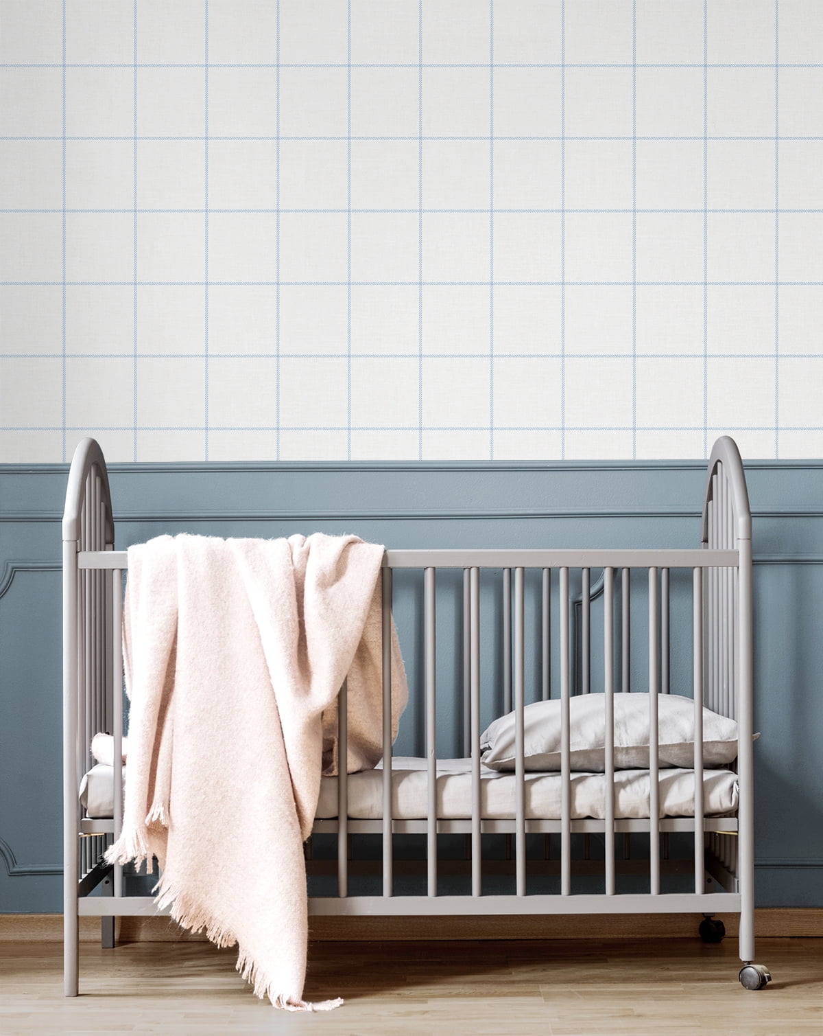 NextWall Sky Blue & Linen Classic Striped Check Peel and Stick Wallpaper - 20.5 in. W x 18 ft. L Roll