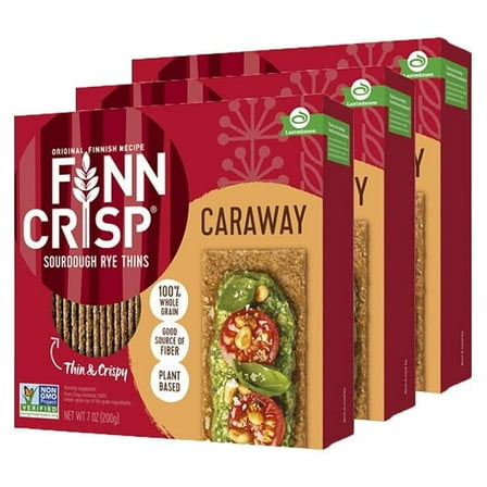 Finn Crisp 3 Pack, Caraway Thin Rye Crispbread w/ Caraway, Boxes, 7 oz