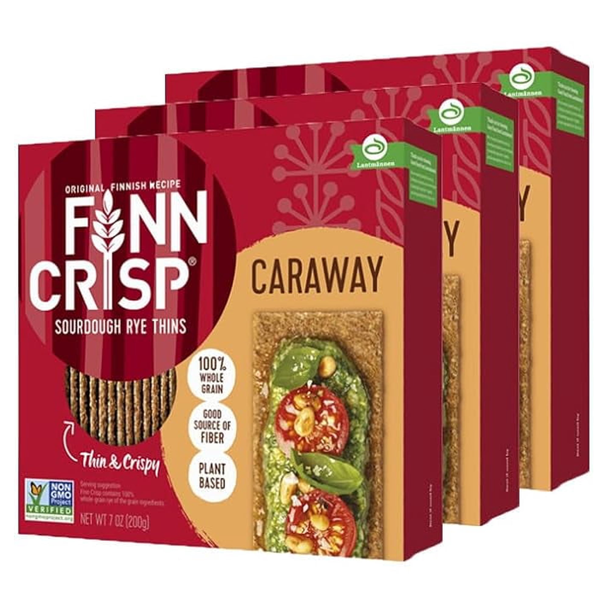 Finn Crisp 3 Pack Caraway Thin Rye Crispbread w/ Caraway Boxes 7 oz