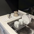 thumbnail image 5 of SunnyPoint 304 Stainless Steel Dish Drying Rack with Utensil Holder, Compact Countertop Dish Rack with Removable Drain Tray – White/Silver, 5 of 6