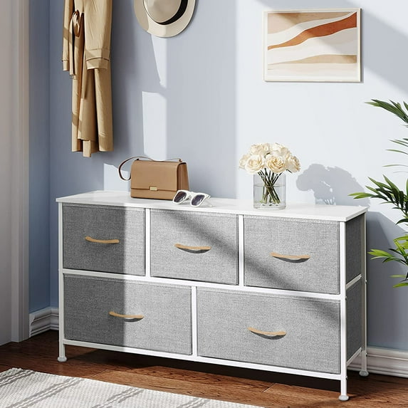 Hommpa Modern Dresser and Chest of 5 Drawers Storage, Fabric Cabinet Organizer for Bedroom