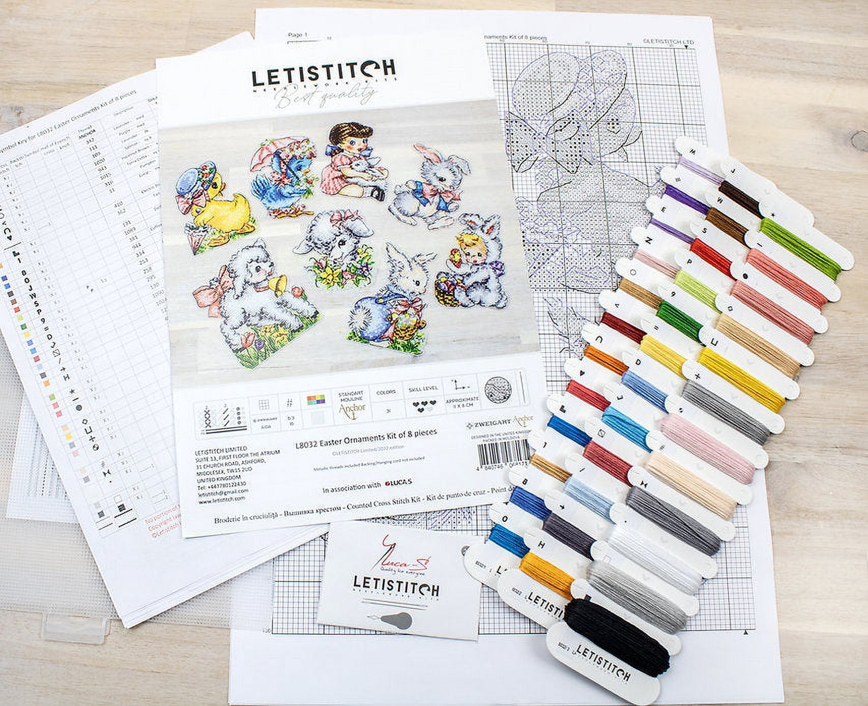 Counted Cross Stitch Kit Easter Ornaments kit of 8 pcs L8032