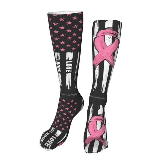 Kdxio Ribbon Breast Cancer Awareness Funny Silky Novelty Funky Long Knee High Socks Soft 3D Print Cosplay Crazy Stockings for Men Women
