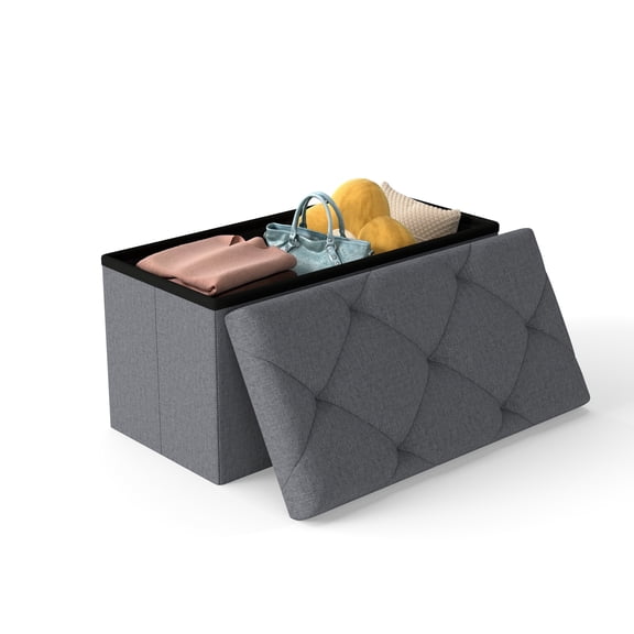 30" Folding Storage Ottoman Bench, Ottoman Foot Rest, Storage Chest with Thicker Seat, Storage for Blankets in Living Room, Entryway, Bedroom, Gray