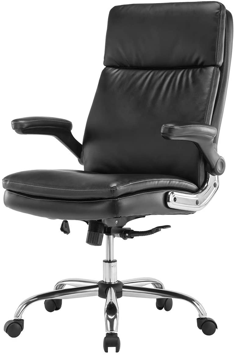 Luxury High-Back Black Ribbed Upholstered PU Leather Executive Office Desk Chair 