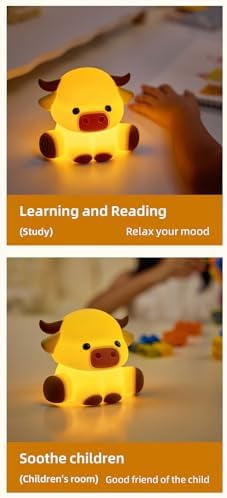 Cute Highland Cow Night Light, Squishy Highland Cow Novelty Animal Lamp, 3 Level Dimmable Nursery Nightlight with Timer, Food Grade Silicone Touch Night Light Fun Gifts for Kids Boys Girls Baby