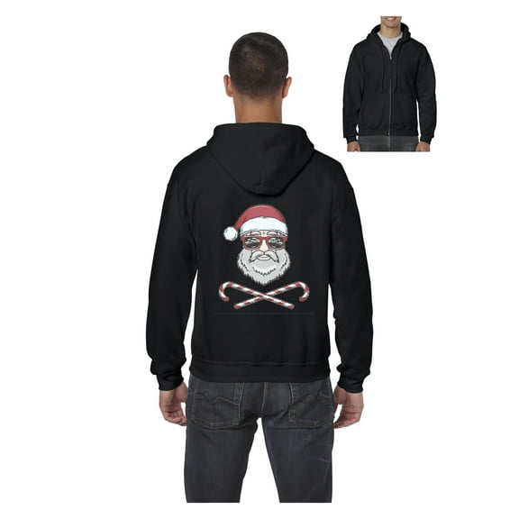 MmF - Men's Sweatshirt Full-Zip Pullover, up to Men Size 5XL - Santa Skull