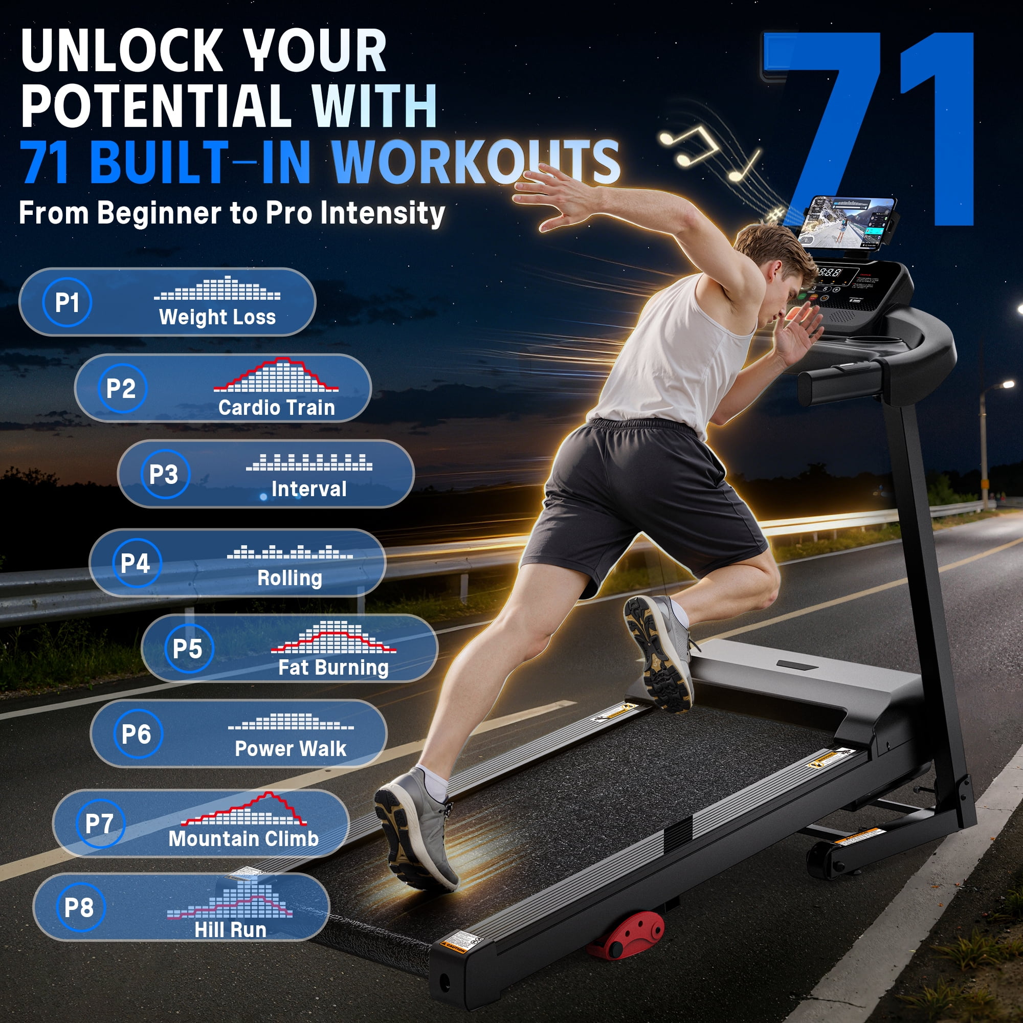 Walking Treadmill Pad with Incline - Portable Incline Treadmill, Walking Pad with Handle Bar, 3.0HP Low Noise, 3 in 1 Treadmills for Home, Office,Wide Belt, App, Heart Rate