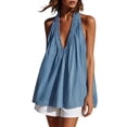 thumbnail image 2 of Favoffer Denim Casual Tank Tops Women's Sleeveless Deep V Neck Solid Shirts Loose Fit Everyday Shirts Summer Daily Outfit, 2 of 9