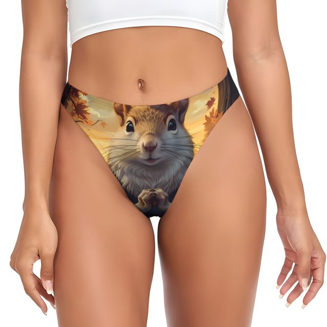 Fotbe Maple Leaf Meditating Squirrel Tanga Sin Costuras para Mujer con Estampado – Panties Invisibles, Transpirables y Cómodos para Uso Diario-3X-Large