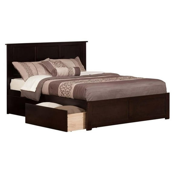 Leo & Lacey Madison King Wood Platform Bed & Storage Drawers in Espresso