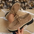 thumbnail image 2 of Gpaecead Women's Lace Up Platform Loafers Faux Suede Chunky Sole Slip On Moccasin Shoes With Non Slip Sole For Work And Casual Khaki, 2 of 8