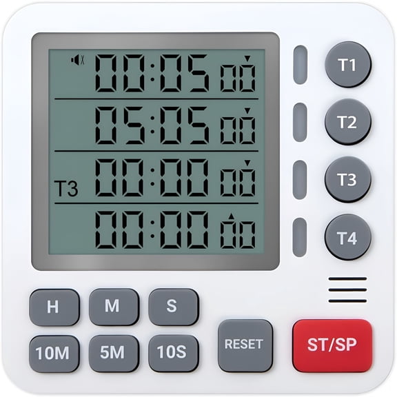 GJX Digital Kitchen Timer - 4-Channel Cooking Timer with Alarm,Magnetic Back,Loud & Silent Modes,Count Up/Down,Ideal for ovens,Seniors,Kids and classrooms,Replaceable AAA Battery