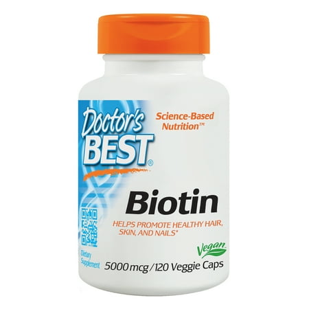 Doctor's Best Biotin, Supports Hair, Skin, Nails, 5000 mcg, 120 Veggie (Best Supplements For Hair Loss)