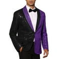 thumbnail image 4 of INSPIRE CHIC Sequin Blazer for Men's Shawl Lapel Party Sparkle Color Block Sports Coats Purple Black L, 4 of 5