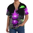 thumbnail image 7 of Lsque Pikmin print Men's Cuban Collar Short Sleeve Shirt Summer Beachwear Casual Button Down Fashionable Vacation Leisure Shirt-Large, 7 of 7