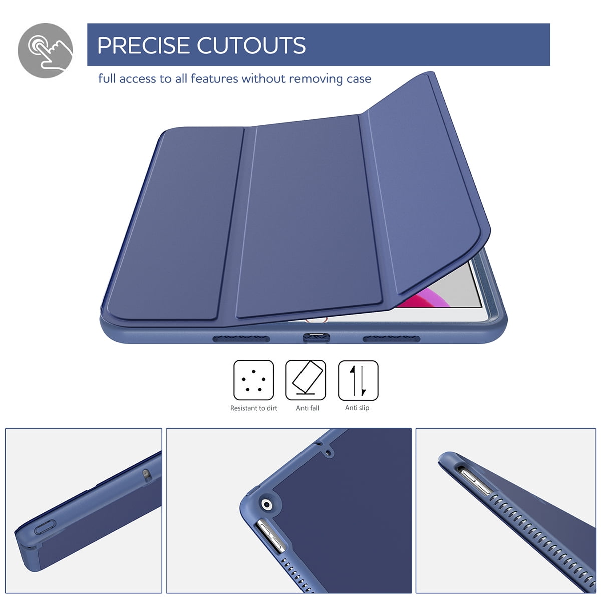 Suritch for iPad 9th/ 8th/ 7th Generation Case 10.2 Inch with Screen Protector and Pencil Holder, Magnetic Trifold Stand, Auto Sleep/Wake Cover, Blue