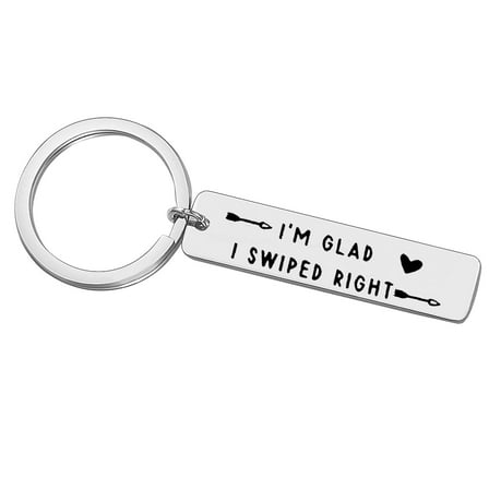 Funny Couple Keychain Gifts I'm Glad I Swiped Right Keyring New Relationship Gifts Anniversary Gift for Boyfriend Girlfriend Inspirational Birthday Valentine's Day Wedding Gift For Wife husband