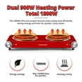 thumbnail image 3 of Techwood 1800W Double Burner Electric Cooktop | Infrared Ceramic Hot Plates for Fast Heating，Stainless Steel，Easy to Clean，Red, 3 of 6