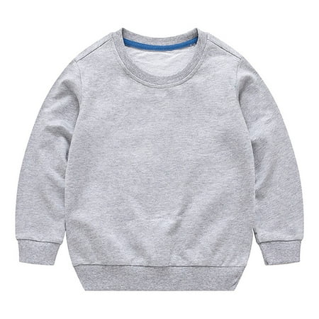 

Fimkaul Boys Girls Hoodies Sweatshirts Solid Color Long Sleeve Round Neck Pullover Threaded Neckline Sweatshirt Baby Clothes Grey